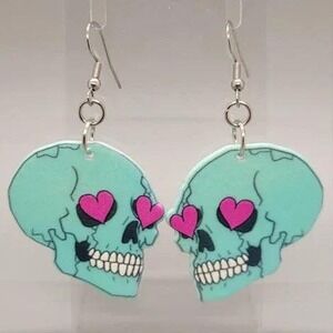 Blue Skull Dangle Earrings Stainless Steel Goth Jewelry